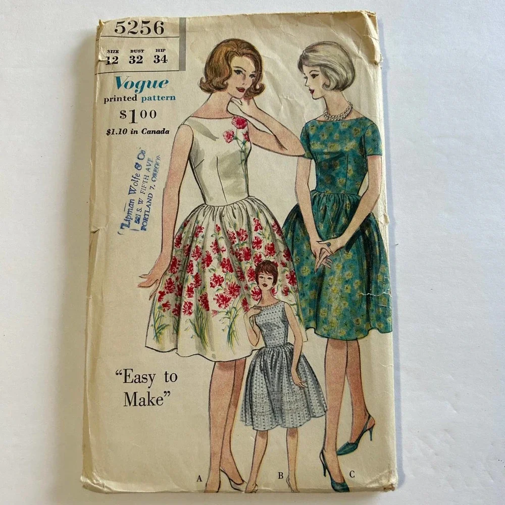 Vogue Vintage 1960's Pattern #5256 Dress Size 12 Bust 32 Hip 34‎